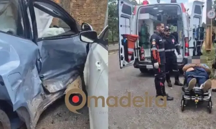 Colisão entre carros deixa motorista ferido no cruzamento das vias Iberê Gomes e Guaporé em Porto Velho
